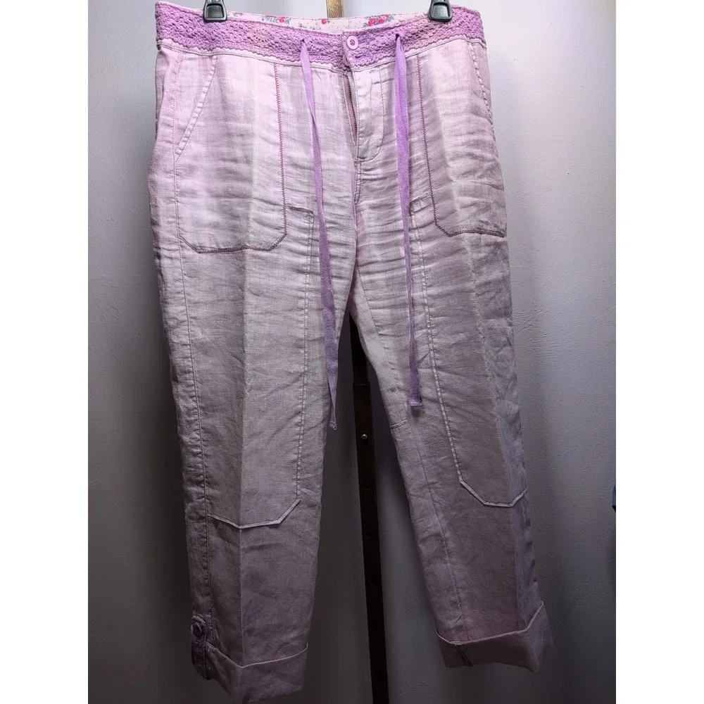 ANTHROPOLOGIE LACED LILAC‎ LINEN CARGOS PANTS by HEI HEI 29